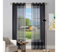 LIUNADM Voilage à Oeillets, Rideaux Salon 200 x 225 cm Oeillets Isolation Lumiere Anti UV Decoration Rideaux Voilages de Fenêtre pour Porte Salon Chambre Cuisine Dressing, Noir