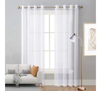 LIUNADM Voilage à Oeillets, Rideaux Salon 75 x 165 cm Oeillets Isolation Lumiere Anti UV Decoration Voilage Mariage Voilage Drapés pour Porte Salon Chambre Cuisine Dressing, Blanc