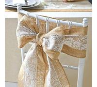 LIUNIAN 5PCS Écharpes de Chaise de Toile de Jute,Ruban de nœud de Couverture de Chaise de Jute de Hesse Naturel avec de la Dentelle pour Mariage, Banquet, décorations de fête, 6"x 94"
