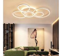 LIUNJHUY Plafonnier LED à intensité Variable avec télécommande en métal et Anneau en Acrylique, Lampe à Suspension pour Protection des Yeux, pour Salon, Chambre d'étude, Blanc, 6 Anneaux Interesting