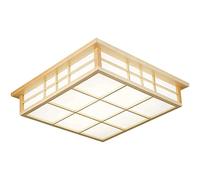 LIUNJHUY Plafonnier LED encastré, plafonnier carré Moderne en Bois, Lampes d'éclairage de Plafond, Abat-Jour PVS en Peau de Mouton Imitation, plafonnier à Aspiration Yang pour Chambre de Restaurant,