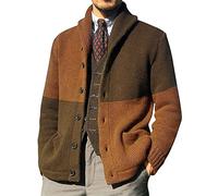LiuPinp Veste Homme Chaud Confort Bouton Pull Homme Bouton Colorblock Mode Moderne Col Châle Manches Longues Classique Sweat Homme Stretch Cardigan Homme A-Brown XL