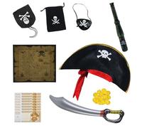 LIUQOBN Lot de 9 accessoires de costume de pirate des Caraïbes pour déguisement de fête Cosplay Jouets Accessoires pour garçons et filles