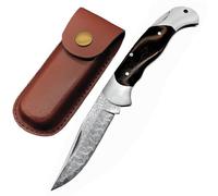 LIUS GROUP Couteau de poche Damas de qualité supérieure - Couteau pliant - Petit couteau d'extérieur - Couteau de survie - Couteau de chasse - Manche en ébène - Couteau en acier damassé - Outil à main