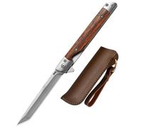 Lius Group Petit couteau de poche pliant en acier Tanto - Couteau tranchant à une main - Couteau d'extérieur portable - Antidérapant - Avec étui en cuir