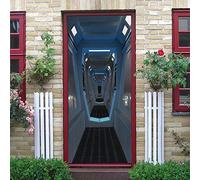 Liushenmeng 3D Sticker de Porte Intérieur du Vaisseau Spatial PVC Imperméable Photo Papier Peint pour Chambre Salle de Bain Cuisine Décoration 77X200cm