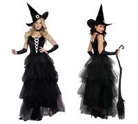 LIUWAZJ Costume de sorcière effrayant pour femme avec chapeau et gants ras du cou, costume d'Halloween pour adulte, déguisement de sorcière (taille XL)