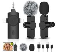 LIUWID Micro Cravate sans Fil, pour iPhone/iOS/Android/PC/Laptop, 3 in 1 Mini Micro-Cravate avec Suppression Intelligente du Bruit, avec Prise USB-C/3,5 mm/USB (Noir-1)