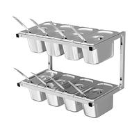 LIUWOPA Plateau à Pizza Double Couche en Acier Inoxydable, Plateaux compartimentés avec cuillère pour sauces et Fruits, Organisateur de préparation des Aliments pour Cuisine et Restaurant