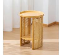 LIUWOPA Table Basse en rotin, Table d'appoint Ronde, Petite Table d'appoint de Salon en Bambou, Table d'appoint de canapé à 2 Niveaux, Table de Chevet, pour Balcon du Salon