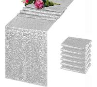LIUXIN 6 pièces Chemin de Table à Paillettes argenté pour Anniversaire, Mariage, fête, Vacances, décoration de mariée
