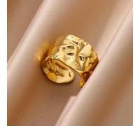 LIUXIN Bague Large et épaisse en Acier Inoxydable pour Femme, Couleur Or Vintage, Style géométrique, Bague Ouverte, Bijou Minimaliste Tendance
