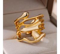 LIUXIN Bague Large et épaisse en Acier Inoxydable pour Femme, Couleur Or Vintage, Style géométrique, Bague Ouverte, Bijou Minimaliste Tendance