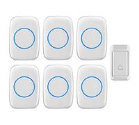 LIUXIUER IP44 Sonnette sans Fil Etanche, Pas Besoin De Batterie Ultra Longue Portée De 120M (394FT) Étanche Carillon Electronique 1 Émetteur 6 Récepteurs/38 Mélodies Musicales,Blanc