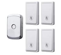 LIUXIUER Sonnette sans Fil Etanche, 4 Émetteurs Et 1 Récepteur Télécommande sans Fil Sonnette Auto Alimentée, Portée 200M (656FT) / 36 Musique D'accords / 4 Niveaux De Volume,Argent