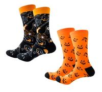 LIUYIDM 2 Pièces Socks Chaussettes Hommes 39~45 Code Chaussettes Halloween Coton Socks Homme Rigolotes Chaussette Humour,Convient aussi bien aux qu'aux femmes(Citrouille/Toile d'araignée)