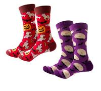 LIUYIDM 2 Pièces Socks Chaussettes Hommes 39~45 Code Chaussettes Halloween Coton Socks Homme Rigolotes Chaussette Humour,Convient aussi bien aux qu'aux femmes(Chauves-souris/Citrouilles)