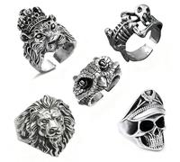 LIUYIDM 5 Pièces Bagues CrâNe Homm, Réglables Bague Tete de Mort, Acier Inoxydable Rock Skull Anneaux, Style Rétro Gothique Crâne Bijoux, pour Homme Fête à Thème D'Halloween（A