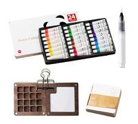 LIUYIDM Aquarelle 15 Grilles Travel Watercolour Set 24 Couleurs Mini Palette Aquarelle de Voyage Vide, Portable, avec Carnet de Dessin en Papier, Clip et Stylo Aquarelle