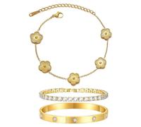 LIUYIDM Bracelet Trefle Bijoux 3 Pièces en Trèfle à Cinq Feuilles Dorés Bracelets Trefles Accessoires élégants Trefle a 4 Feuilles Bijoux, Cadeau Symbole Porte-Bonheur Anniversaires Or(Avec boîte)