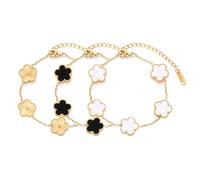 LIUYIDM Bracelet Trefle Bijoux 3 Pièces en Trèfle à Cinq Feuilles Dorés Bracelets Trefles Accessoires élégants Trefle a 4 Feuilles Bijoux, Cadeau Symbole Porte-Bonheur pour les Anniversaires (Trois)