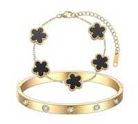 LIUYIDM Bracelet Trefle Bijoux en Trèfle à Cinq Feuilles Dorés Bracelets Trefles Accessoires élégants Trefle a 4 Feuilles Bijoux, Cadeau Symbole Porte-Bonheur pour les Anniversaires (Coquille noire)