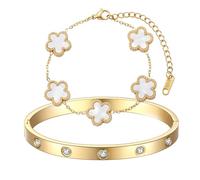 LIUYIDM Bracelet Trefle Bijoux en Trèfle à Cinq Feuilles Dorés Bracelets Trefles Accessoires élégants Trefle a 4 Feuilles Bijoux, Cadeau Symbole Porte-Bonheur pour les Anniversaires (Coquille blanche)