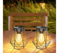 Liuyife 2 Pièces Lampe Solaire Exterieur Jardin Suspendue, Métal Lanterne avec Ampoule LED, Avec Crochet et Chaîne, IP65 Étanche Lanterne Solaire à LED pour Terrasse Balcon Cour Decoration