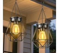 Liuyife 2 Pièces Lampe Solaire Exterieur Jardin Suspendue, Métal Lanterne avec Ampoule LED, Avec Crochet et Chaîne, IP65 Étanche Lanterne Solaire à LED pour Terrasse Balcon Cour Decoration