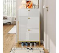 Liuyoyo Armoire à Chaussures, Armoire à Chaussures étroite, Armoire à Chaussures avec 3 tiroirs à Rabat et 1 tiroir, Armoire à Chaussures avec Pieds pour l'entrée, Armoire d'organisation. (Blanc)