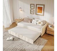 Liuyoyo Canapé-lit extensible, 90/180 x 200 cm, avec sommier à lattes, multifonction, en flanelle douce pour la peau, pour adolescent, sans matelas - Beige, crème
