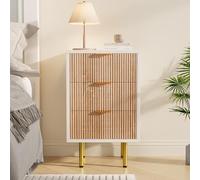 Liuyoyo Lot de 2 tables de chevet à 3 tiroirs - Table d'appoint avec design à rayures verticales - Armoire de rangement multifonctionnelle - Poignées et pieds dorés - Pour salon, chambre à coucher