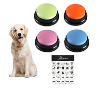 Liuyoyo Lot de 4 boutons d'enregistrement vocal enregistrables pour chien - Boutons de commande vocale pour chien - Boutons pour l'entraînement à la communication - Autocollants inclus