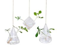 Liuyoyo Station de Propagation Murale 3 Pièces, Jardinière de Propagation de Terrarium en Verre Suspendu, Vase Géométrique avec Cordes pour la Propagation de Plantes