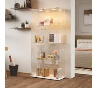 Liuyoyo Vitrine en verre avec éclairage LED, 4 étagères et 2 portes, vitrine moderne en verre debout, vitrine pour salon, chambre à coucher, bureau, blanche