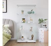 Liuyoyo Vitrine en verre avec éclairage LED, quatre étagères et deux portes debout, vitrine moderne en verre, noire, pour salon, chambre à coucher, bureau (blanc, 2 portes, 4 couches)