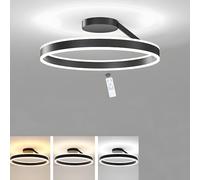 LIUYU Plafonnier LED Moderne Rond 40cm, Noir 36W, Lustre Salon Dimmable avec Télécommande, Design Annulaire, éclairage intérieur pour Chambre