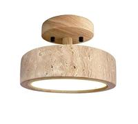 LIUYU Plafonnier LED Rond 20cm, Lampe de Plafond en Travertin Jaune, Encastré Semi-Intégral Lampe Wabi Sabi Éclairage Intérieur pour Chambre, Couloir, Vestibule et Balcon(Natural Wood,Dimming)