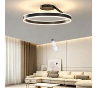 LIUYU Plafonnier LED Rond Moderne Dimmable 60cm Noir 68W Semi-encastré | Réglage intensité et température couleur 3000K-6500K par télécommande avec mémoire. Conception anneau aluminium et acrylique
