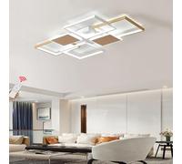 LIUYU Plafonnier LED Salon Moderne - 95W Dimmable 3000K-6500K avec Télécommande, Design Rectangulaire Aluminium Doré Blanc (110×70cm), Plafonnier LED Moderne pour Intérieur