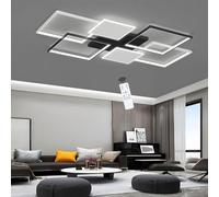 LIUYU Plafonnier LED Salon Moderne - 95W Dimmable 3000K-6500K avec Télécommande, Design Rectangulaire Aluminium Noir Blanc (110×70cm), Plafonnier LED Moderne pour Intérieur