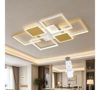 LIUYU Plafonnier LED Salon Moderne Dimmable, Luminaire Intérieur 110×70 cm 95W Aluminium avec Télécommande, Design Rectangulaire Doré et Blanc pour Chambre et Salle à Manger