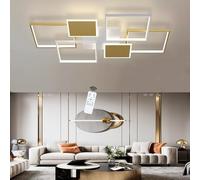 LIUYU Plafonnier LED Salon Moderne, Lampe de Plafond Dimmable 110×70cm 95W Aluminium Télécommandée, Design Rectangulaire Doré et Blanc, Idéale pour Chambre et Salle à Manger