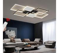 LIUYU Plafonnier Salon Moderne, 95W Dimmable 3000K-6500K, Lustre Salon avec Telecommande, Lustre Salon Aluminium Design Rectangulaire, Luminaires Plafond LED Noir et Blanc L 110 × W 70 cm