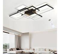 LIUYU Plafonnier Salon Moderne L140cm 95W Lustre LED Dimmable avec Télécommande, Rectangulaire Aluminium Luminaire - Noir