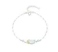 LIUYUYOUGO Argent Sterling 925 Bracelet Bracelet En Argent Sterling 925 Pour Femme Style Oriental Ethnique Douze Dieux Floraux Ovale Incrusté De Calcédoine Blanche Manchette Réglable Bij