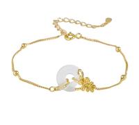 LIUYUYOUGO Argent Sterling 925 Bracelet Bracelet Femme Argent Sterling Fleur De Naissance Calcédoine Blanche Donut Style Chinois Douze Dieux De Fleurs Bracelet Doré Réglable Rétro Ethnique Bijou