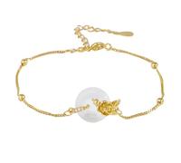 LIUYUYOUGO Bracelet Argent Bracelet De Naissance En Argent Sterling Pour Femme Fleur De Calcédoine Blanche Donut Style Chinois Douze Dieux Floraux Doré Réglable Rétro Ethnique Bijoux Cadeau De F