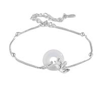 LIUYUYOUGO Bracelet Argent Bracelet En Argent Sterling Pour Femme Avec Fleur De Naissance En Calcédoine Blanche Style Chinois Avec Douze Dieux Floraux Réglable Vintage Ethnique Cadeau De Fête Des