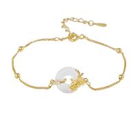 LIUYUYOUGO Bracelet Argent Bracelet Femme Argent Sterling Fleur De Naissance Calcédoine Blanche Donut Style Chinois Douze Dieux De Fleurs Bracelet Doré Réglable Rétro Ethnique Bijoux Cadeau Fêt